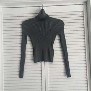 Zara- Grey Turtleneck ribbed sweater - tight and slightly cropped- Size Small
